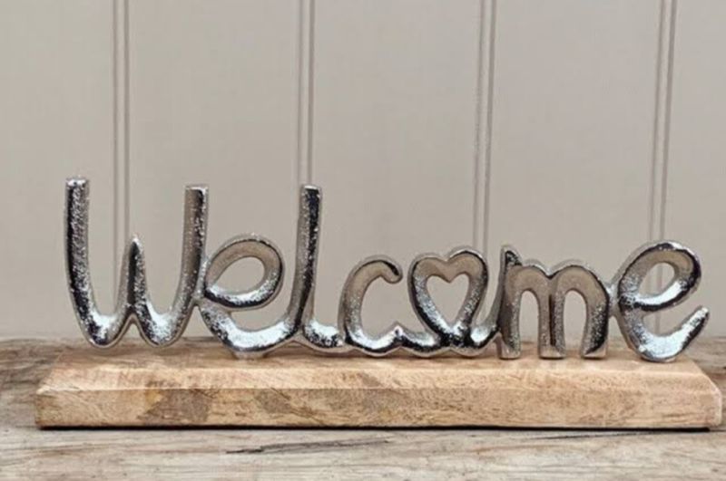 Metal Silver Welcome Letters Sculpture, for Interior Decor, Gifting, Size : Multisize