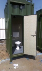 Omega Cabins Rectangular Polished Steel Portable Toilet, Size : 4x4