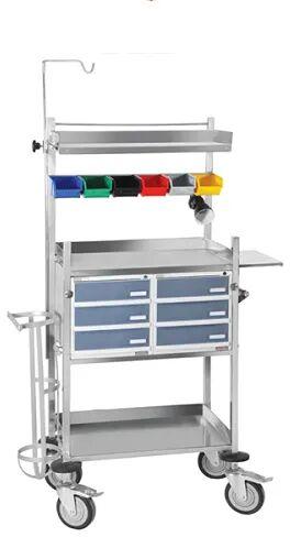 Stainless Steel Hospital Crash Cart, Color : Silver