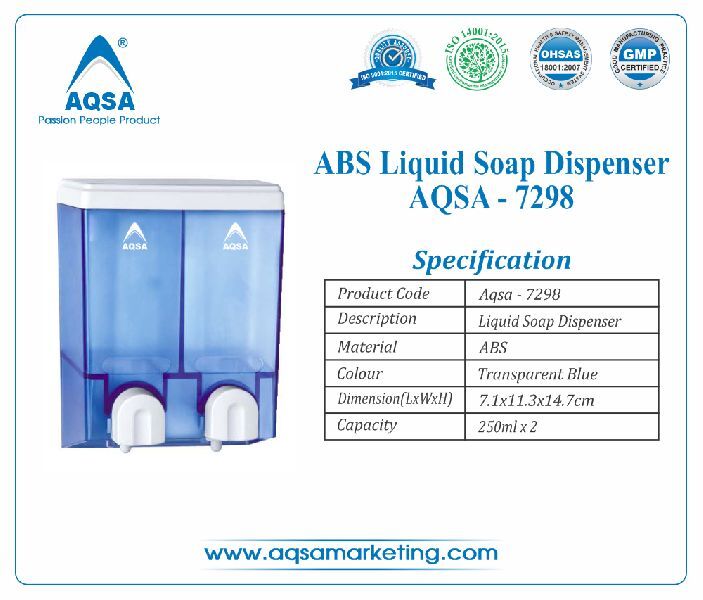 ABS Soap Dispenser 250 ml x 2 - AQSA - 7298 Blue