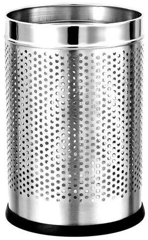 Round Stainless Steel Dustbin, Color : Silver