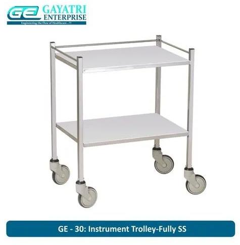 Stainless Steel Instrument Trolley, Color : Silver
