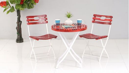 Wood Round Table with Chairs, Color : Red