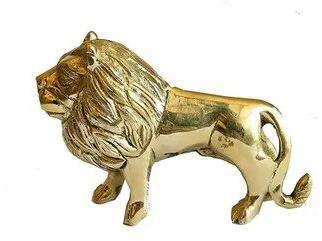 Brass Lion Statue, Color : Golden