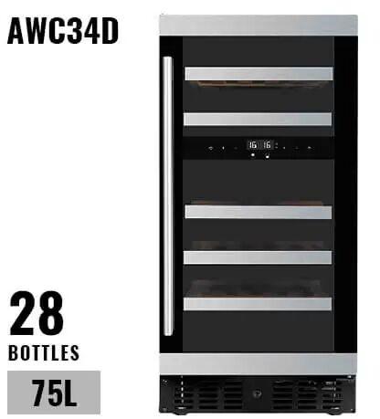 aavta 28 bottles dual zone 3 layered smoked glass wood wine chiller