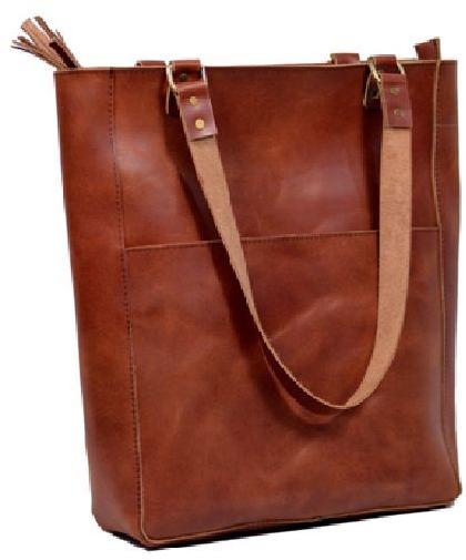 BROWN LEATHER TOTE BAG FOR WOMEN, Closure Type : Zipper
