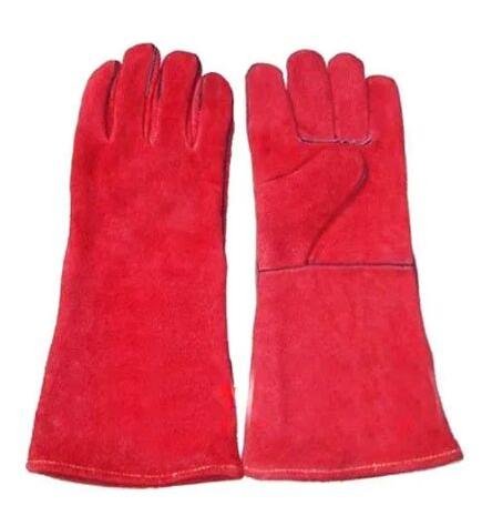Red Leather(Buff/Split/Chrome) Welding Hand gloves, Pattern : Plain