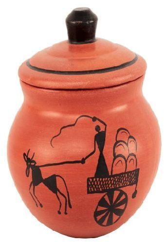 1.5 Liter Clay Warli Cart Curd Pot
