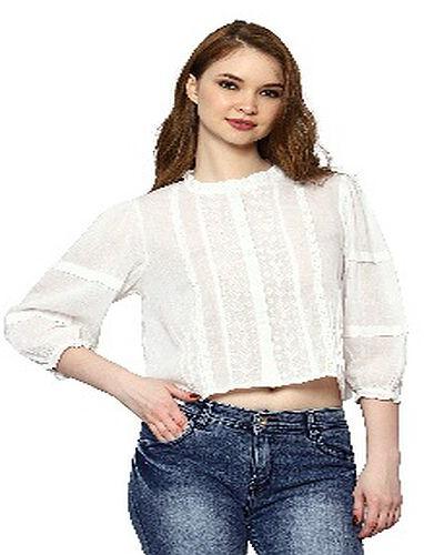 Ladies Cotton Lace Insert Top