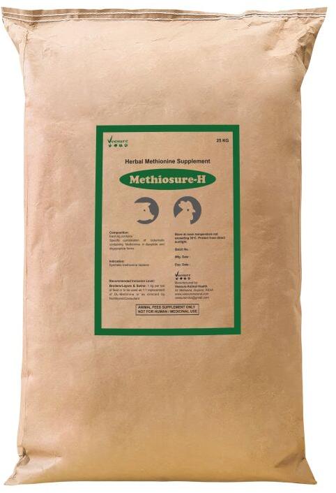 Powder Natural Methiosure H, for Animal Feed, Pig, Poultry Farm, Packaging Size : 25 Kgs