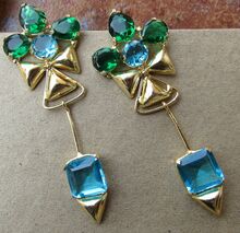 Blue and Green Color Treated Gemstones Long Hook Beautiful Earring