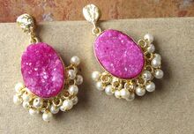 Pink Oval Shape Pearl Kissed Earring Beautiful Vintage Statement Earring