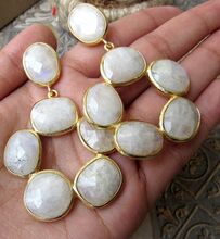 White Moonstone Round Circle 6 Stone Beautiful Vintage Statement Earring