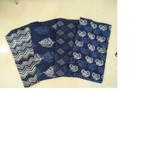 Indigo block printed cotton fabric, Density : 12