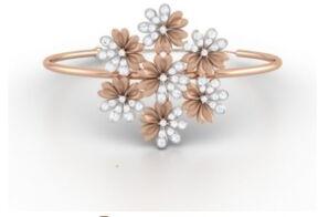 Rose Gold Diamond Bangle Bracelet Flower Design