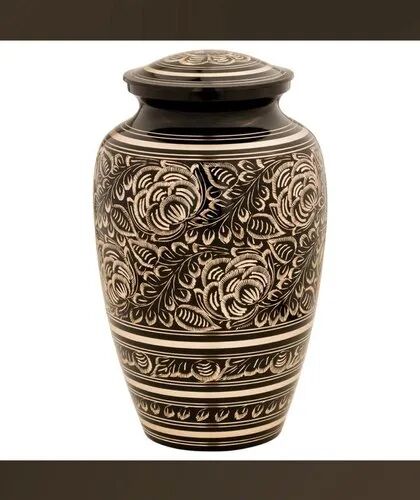 Round Copper Adult Brass Cremation Urn, Color : Black