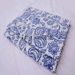 White Hand Block Printed Kantha Quilt, Size : 90 X 108 Inch