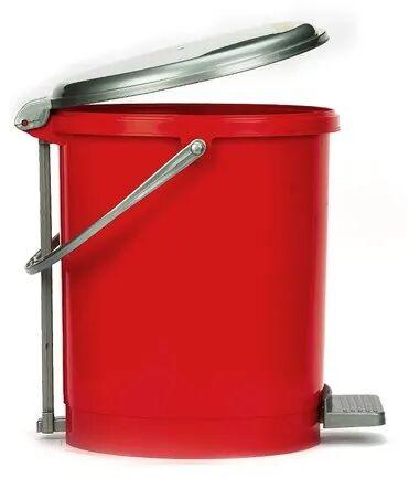 Mahaware Red Silver Plastic Foot Pedal Dustbin, for Home, Office, Hospital, Pattern : Plain