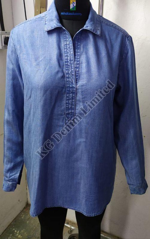 Blue Full Sleeve Plain Denim Tunic Top, Feature : Comfortable, Easily Washable, Impeccable Finish