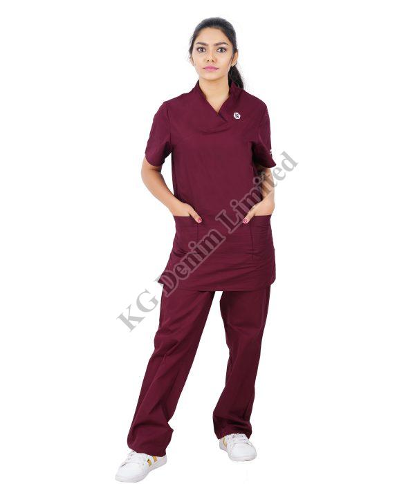 Plain Cotton Ladies Maroon Scrub Suit, for Clinical, Hospital, Feature : Comfortable, Easily Washable