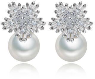 Cubic Zircon Shell Pearl Earrings, Occasion : Anniversary, Engagement, Gift, Party, Wedding, Color : White Gold