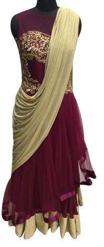 Embroidered Saree Gown, Occasion : Party wear