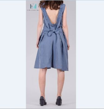 Linen blue open back Oversized frill Jumpsuit