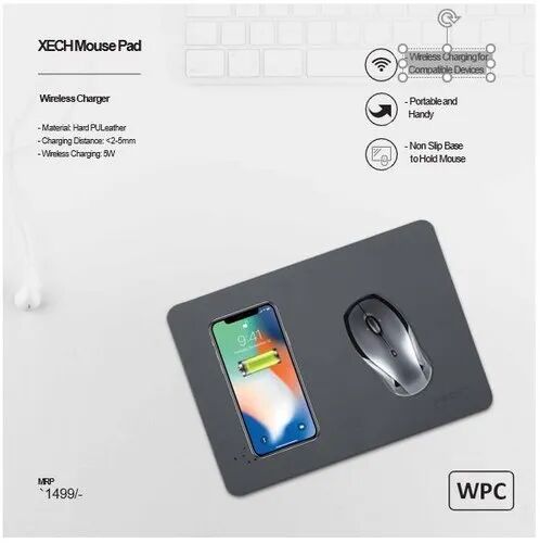 Rubber Wireless Charging Mouse Pad, Color : Black