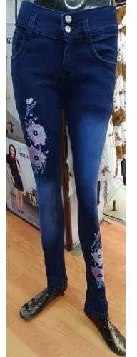 Blue Embroidered Jeans, Size : 28-32 Inch
