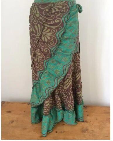 Multi silk Frill Skirt, Length : Long