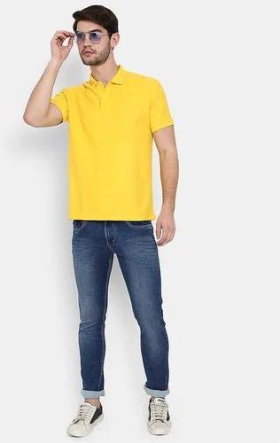 Yellow Half Sleeves Dry Fit Matty Polo Custom T-Shirt, Gender : Unisex