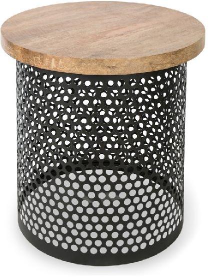 Perforated Metal Wooden Top Side Table, for Home Furniture