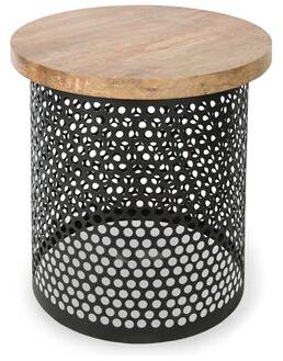 Perforated Metal Hot Sale Side Table with Wooden Top