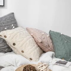 Clara Knitted Cushion Pillow with Core &amp; Buttons