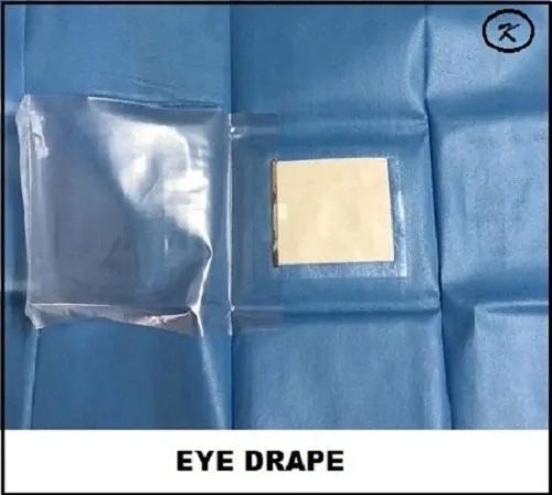 White- Blue Eye Drape With Fluid Drain Bag