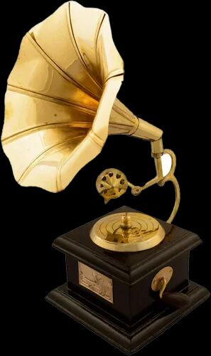 Wood Brass Showpiece Gramophone, Color : Gold Brown