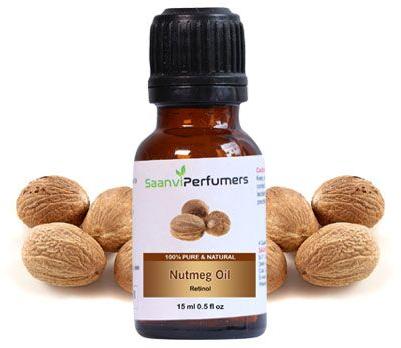 Saanvi Perfumers Nutmeg Essential Oil, Packaging Size : 15ml, 50ml, 100ml, 300ml, 500ml 1000ml