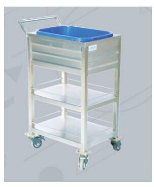 Stainless Steel Dust Bin Trolley, Features : Two Under Shelf, Handle, Caster Wheel, Single Crates