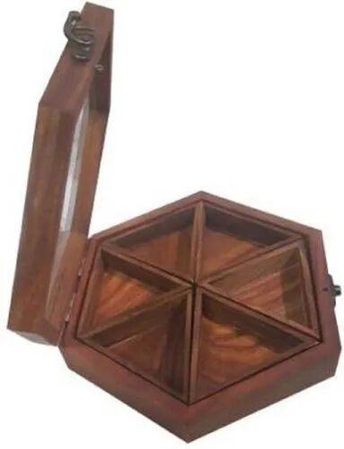 Wooden spice box, Shape : Hexagon
