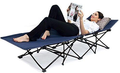 Polyester Portable Folding Camping Bed, Color : Blue