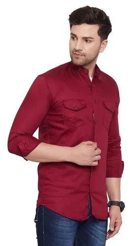 Printed Men Maroon Cotton Shirt, Size : L