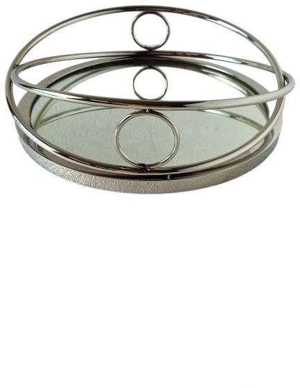 Silver Polished Stainless Steel round mirror tray, for Homes, Size : 12X16 Inch