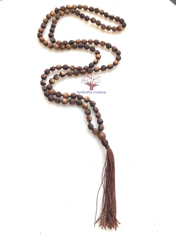 Brown 108 Carved Rough Beads Tulsi Mala