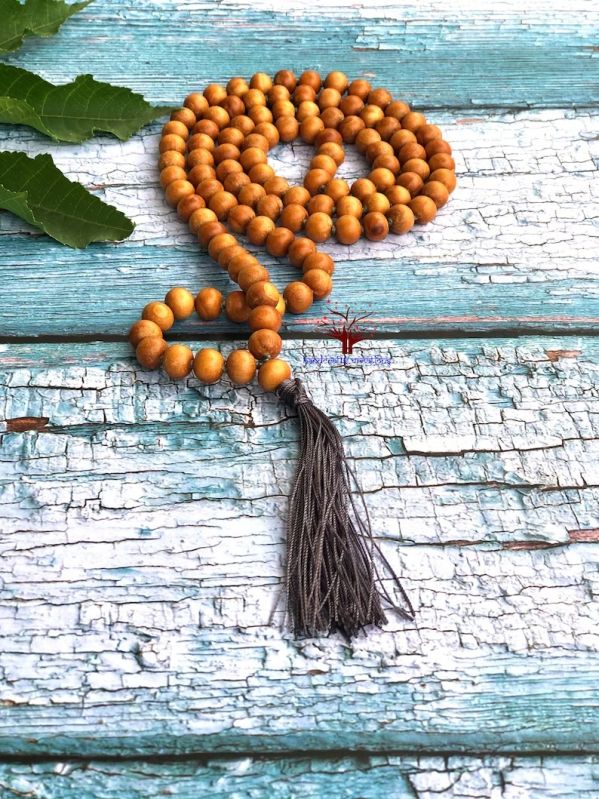 Yellow 108 Natural Sandalwood Beads Mala, for Japa, Religious, Material shape : Round