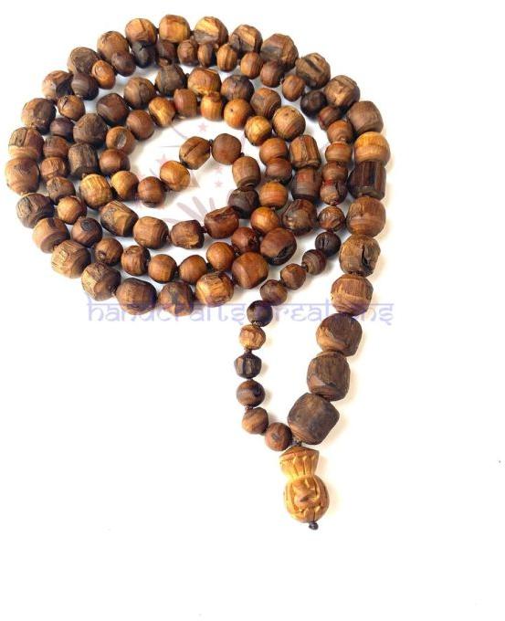 Brown 108 Rough Beads Knotted Tulsi Mala