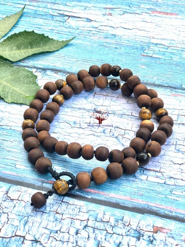 Brown 12mm Tiger Eye Tulsi Beads Mala