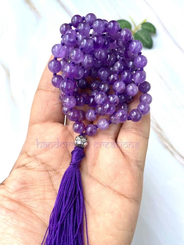 Purple Glossy Amethyst Stone Beads Mala