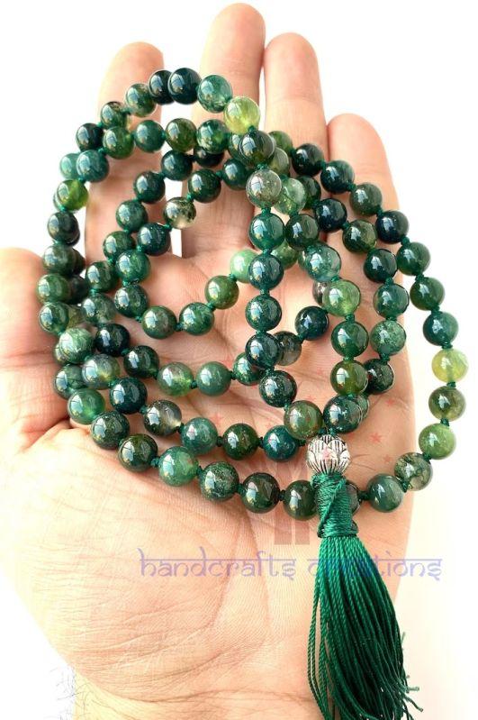 Green Round Moss Agate Stone Beads Mala