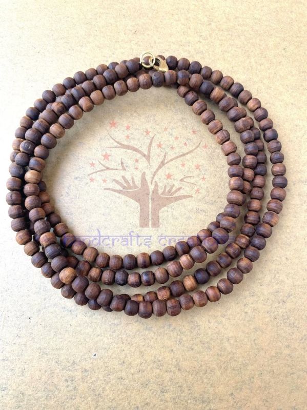 Brown Natural Carved Beads Tulsi Kanthi Mala