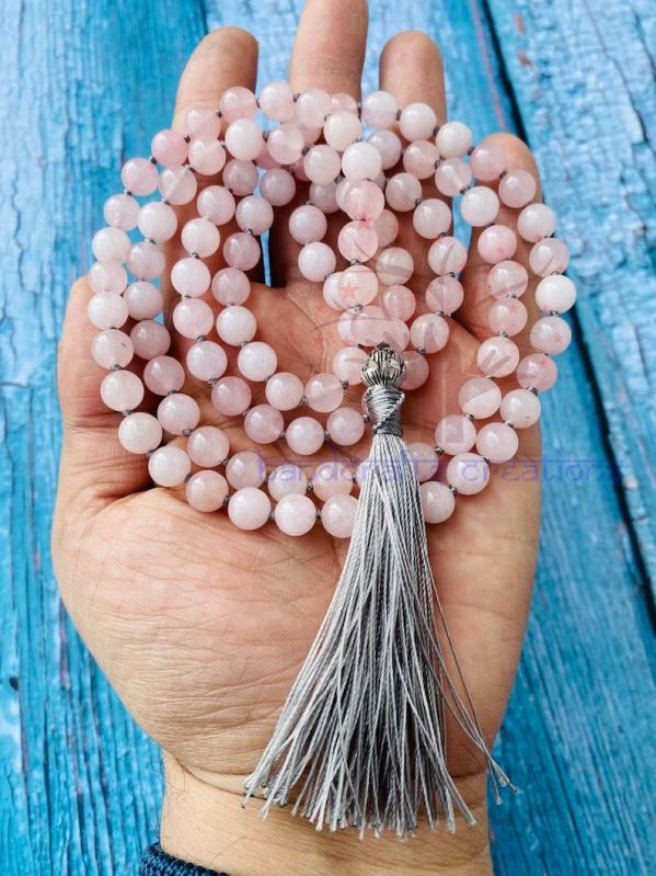 Rose Quartz Stone Beads Mala, Color : Light-pink